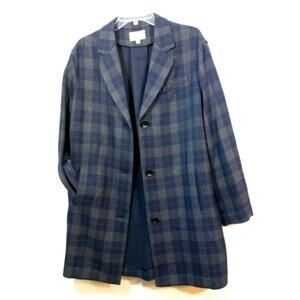 Elizabeth and James plaid grey blue wool blend coat M